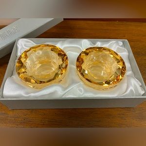 Vintage Oleg Cassini Amber Crystal Votives Set of 2
